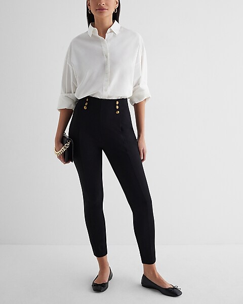 Express  Super High Waisted Novelty Button Trouser Pant in Pitch