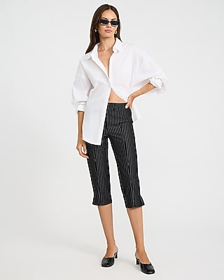 Pinstripe Mid Rise Capri Pants
