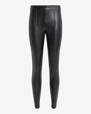 High Waisted Faux Leather Seamed Leggings
