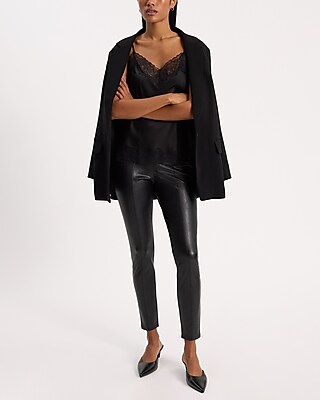 High Waisted Faux Leather Seamed Leggings