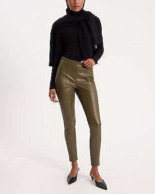 High Waisted Faux Leather Seamed Leggings