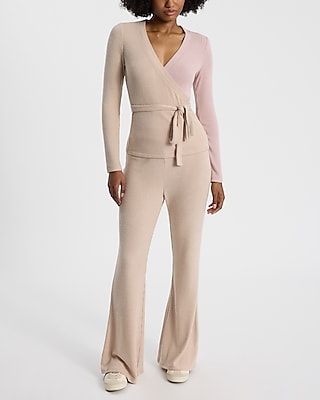 High Waisted Cozy Ribbed Pull On Flare Pant