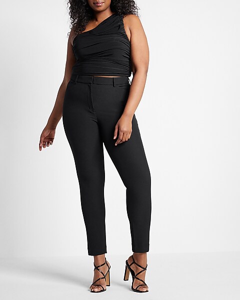 Plus Size Black High Waisted Stretch Tapered Trousers