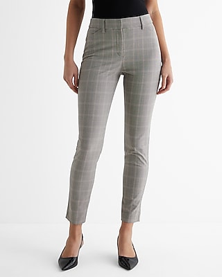 Express Editor Mid Rise Metallic Plaid Relaxed Trouser Pant Multi-Color  Women's Long