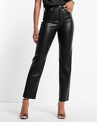 Super High Waisted Faux Leather Modern Straight Pant | Express