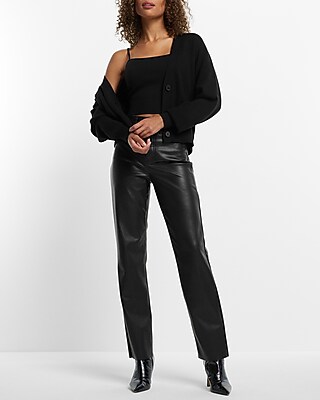 Super High Waisted Faux Leather Modern Straight Pant