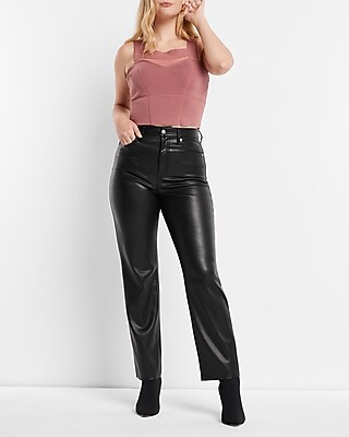 Super High Waisted Faux Leather Modern Straight Pant - image 5