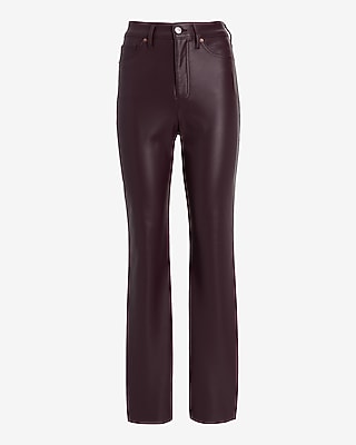 Super High Waisted Faux Leather Modern Straight Pant