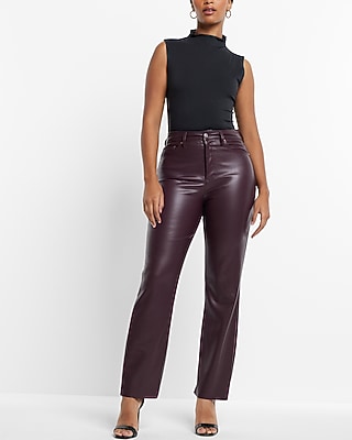 Super High Waisted Faux Leather Modern Straight Pant