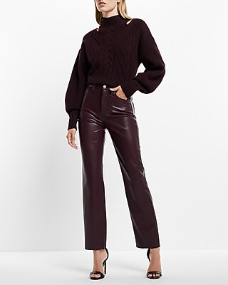 Super High Waisted Faux Leather Modern Straight Pant