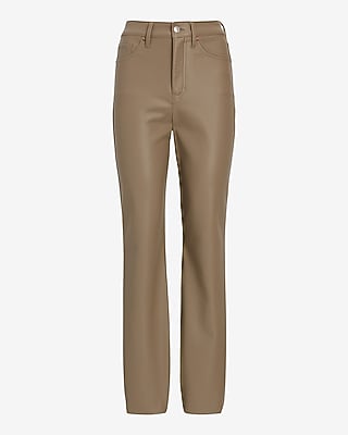 Super High Waisted Faux Leather Modern Straight Pant