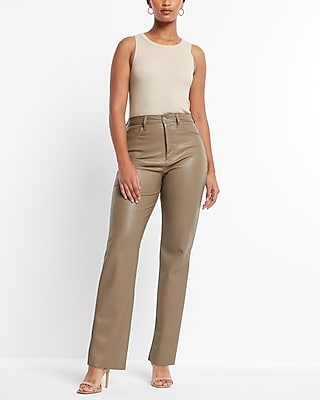 Super High Waisted Faux Leather Modern Straight Pant
