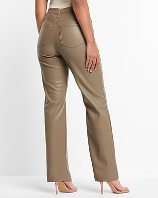 Super High Waisted Faux Leather Modern Straight Pant