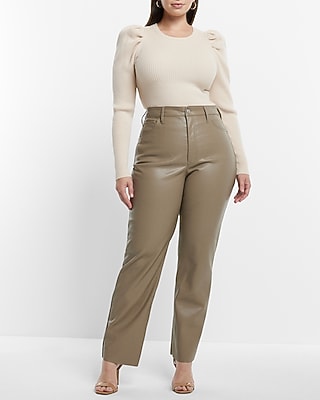 Super High Waisted Faux Leather Modern Straight Pant