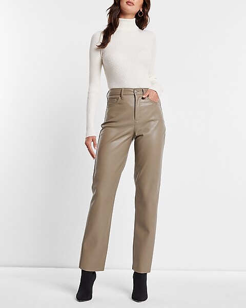 Super High Waisted Faux Leather Modern Straight Pant