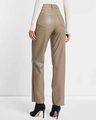 Super High Waisted Faux Leather Modern Straight Pant