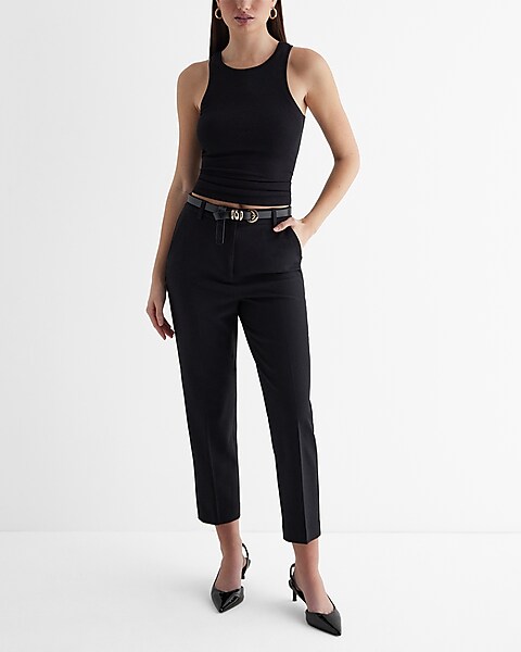 Super High Waisted Notch Pleated Straight Ankle Pant