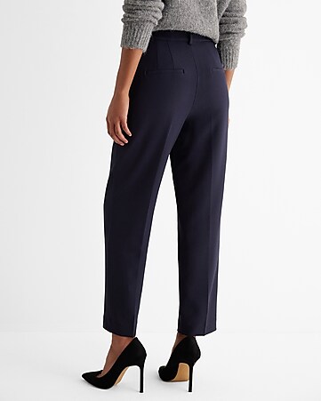 Ankle grazer peg trousers in graphic print cotton, length 26.5, blue  graphic print, Anne Weyburn