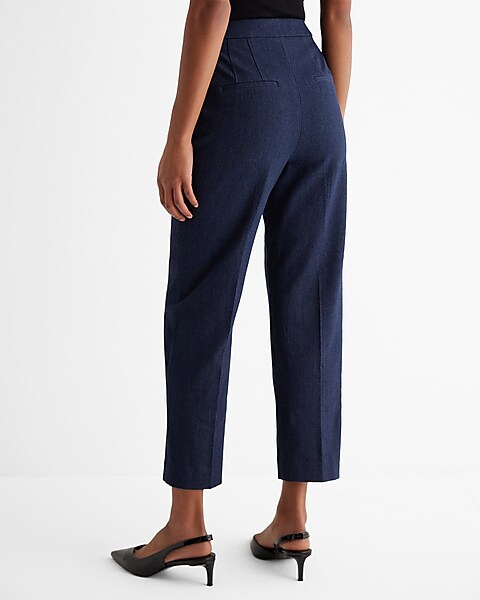 Express Editor Super High Waisted Straight Cropped Pant Blue Women's 8 Long