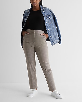 Editor Super High Waisted Plaid Straight Ankle Pant