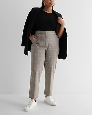Editor Super High Waisted Plaid Straight Ankle Pant