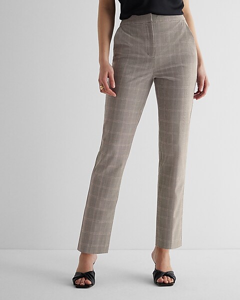 Editor Super High Waisted Plaid Straight Ankle Pant