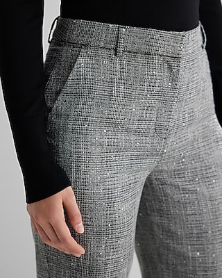 Editor High Waisted Sequin Plaid Straight Ankle Pant
