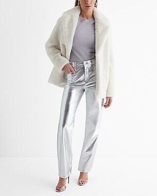 High Waisted Metallic Faux Leather Modern Straight Pant