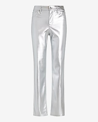 High Waisted Metallic Faux Leather Modern Straight Pant