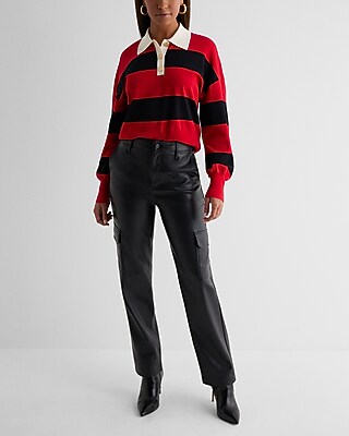 Super High Waisted Faux Leather Straight Cargo Pant