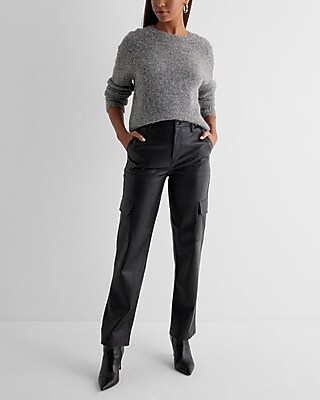 Super High Waisted Faux Leather Straight Cargo Pant