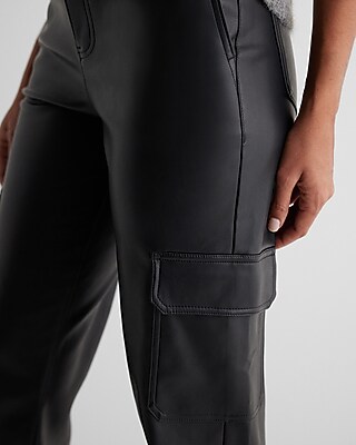 Super High Waisted Faux Leather Straight Cargo Pant