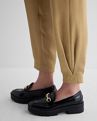 Metallic Shine High Waisted Belted Cargo Ankle Pant