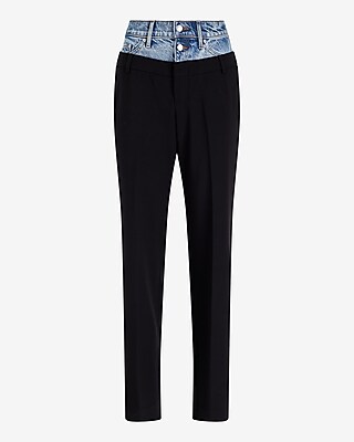 High Waisted Denim Waist Relaxed Straight Leg Pant