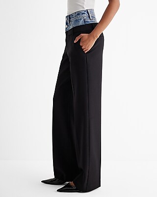High Waisted Denim Waist Relaxed Straight Leg Pant