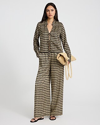 High Waisted Printed Wide Leg Pull On Pant