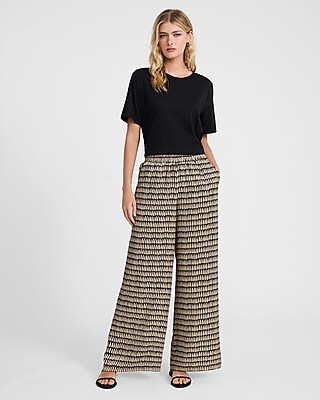 High Waisted Printed Wide Leg Pull On Pant