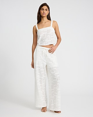 High Waisted Jacquard Pull On Wide Leg Pants