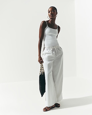 Linen-blend High Waisted Wide Leg Pull On Pant