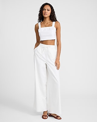 Linen-Blend High Waisted Wide Leg Pull On Pant
