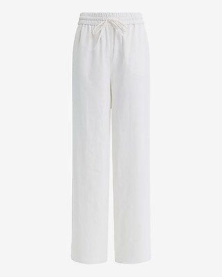Linen-Blend High Waisted Wide Leg Pull On Pant