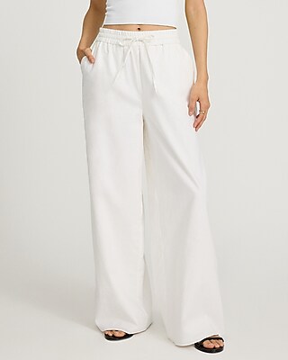 Linen-Blend High Waisted Wide Leg Pull On Pant