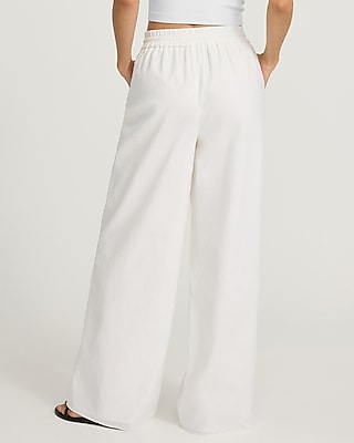 Linen-Blend High Waisted Wide Leg Pull On Pant