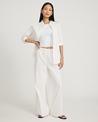 Linen-Blend High Waisted Wide Leg Pull On Pant