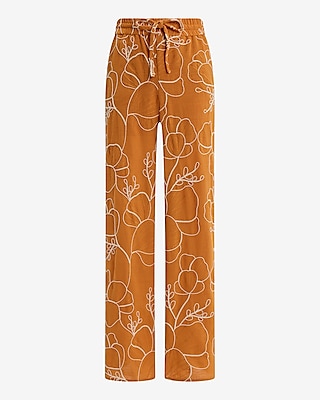 Embroidered Floral High Waisted Wide Leg Pull On Pant