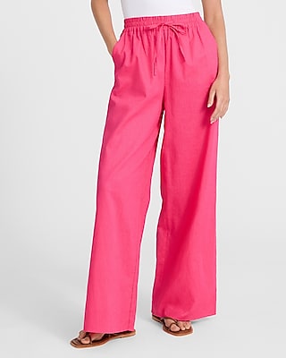 Linen-blend High Waisted Wide Leg Pull On Pant