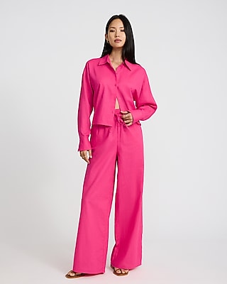 Linen-Blend High Waisted Wide Leg Pull On Pant