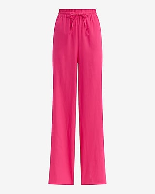 Linen-Blend High Waisted Wide Leg Pull On Pant