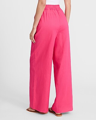 Linen-Blend High Waisted Wide Leg Pull On Pant