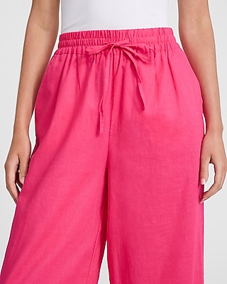 Linen-Blend High Waisted Wide Leg Pull On Pant
